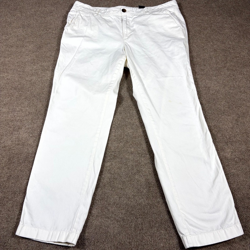 J.Crew Chino Pants Women 10 White Cotton Flat Front Straight Leg Mid Rise Casual